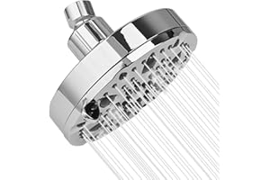 OFFO Fixed Shower Head, 9 Modes 5 inch Waterfall Shower Head with Djustable Metal Swivel Ball Joint, for Standard G1/2 Screw Thread Pipe, Bathroom Fixed Rainfall Showerheads, Chrome