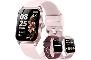 Reloj Inteligente Mujer-3 Correas, Llamadas Bluetooth y Voz AI, Whatsapp Notificación,1.83" Smartwatch Mujer con SpO2 Pulsómetro Monitor de Sueño,120+Modos Deportes, Impermeable IP68 para iOS/Android
