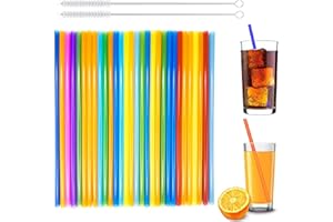 Addein 50PCS Drinking Straws with 2 Cleaning Brushes, Reusable Straw, Colorful Drinking Straw, Cocktail Straws for Family Bars Cafes Restaurants BBQ Parties Celebrations
