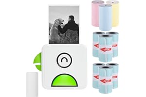 Bisofice Poooli Fotodrucker für Smartphone, Drahtlose BT-Verbindung, Mit 6 Rollen Selbstklebendes Thermopapier,3 Rollen Color Thermopapierrolle,1 Rollen Weißes Thermopapier, Kompatibel mit Android iOS