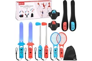 11 in 1 Switch Sports Accessories Bundle, innoAura Switch Sports Games Accessories Kit with Switch Tennis Rackets, Golf Clubs, Swords, Wrist Strap, Leg Strap for Switch/Switch OLED