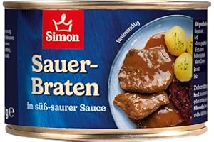 ‎SIMON SIMON Sauerbraten 400 g I Zartes Rindfleisch in süß-saurer Sauce I Fertiggericht in recyclebarer Konserve I Authentische Hausmannskost