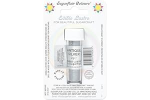 SUGARFLAIR COLOURS Sugarflair Antique Silver Edible Lustre Dust, Add a Lustrous Shine to Cakes or Decorations. Brush On or Add Rejuvenator to Create Eye-Catching Edible Paint, Gives Shine to Your Bakes - 2g