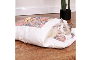URITIS Halbgeschlossener Katzenschlafsack, selbstwärmendes Katzennestbett, Haustiermatte, Teppich mit Kissen, bequemes Haustierhöhlenbett, warmes Katzennest im Herbst und Winter, Hundehütte