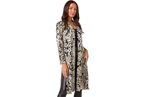 Roman Originals Foil Leaf Print Plisse Kimono for Women UK - Ladies Everyday Autumn Winter Comfy Soft Evening Vacation Work Party Night Out