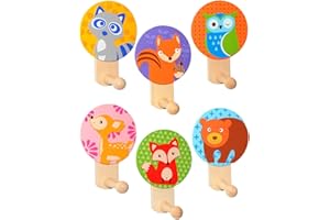 alles-meine.de GmbH Pack of 6 Coat Hooks – Colourful Animals / Forest Animals – Wooden – Wall Hooks / Children's Coat Rack with 1 Coat Hook – Children's Wall Coat Rack – for Indoor and Outdoor Use