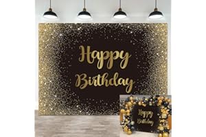 WANGRJ Joyeux Anniversaire fête Fond Noir et Or Paillettes Bokeh Paillettes Points Photographie Hommes Adulte décoration 2,1 x 1,5 m
