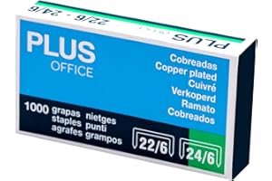 Plus Office- Pack de 1.000 grapas de cobre modelo 22/6-24/6, Grapas Resistentes Cobreadas para Oficina, Hogar, Escuela (1.000 unidades)