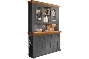 ‎WOODROOM Woodroom Oslo Buffet Vitrine Vitrinenschrank Standvitrine Wohnzimmerschrank, Holz, Grau, Hoch und Schmal