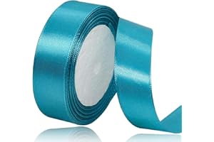 XMASOLDECOR Turquoise Blue Satin Ribbon 25mm x 22 Meters, Solid Colour Peacock Blue Ribbon for Gift Wrapping, Crafting, Balloon, Sewing Project, Hair Bows, Bridal Bouquet, Wedding Favours Decoration
