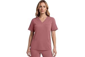 Anwrtuk Women's Medical Scrub Top, V-Neck Stretch Fleece Healthcare Work Uniform, Wrinkle-Resistant & Multi-Pocket Nursing Wear