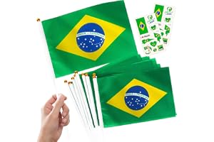 10 st små brasilianska flaggor på pinnar och 2 st tatueringar, mini brasiliansk flagga bärbar brasiliansk flagga festdekorati