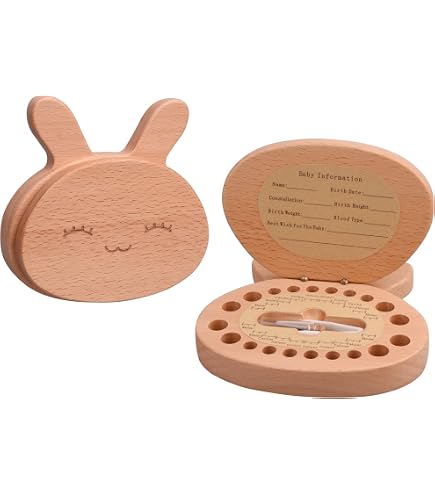 ANCLLO Boîte Souvenir Dents De Bébé Fille En Bois - Boîte à Dents Colorée Mignonne Personnalisée