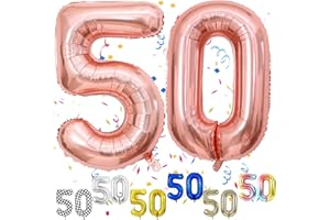 FUNHOT Rose Gold Number 50 Balloons, 50th Birthday Balloon, 40inch Rose Gold 50 Balloon Numbers, Large Self Inflating Foil Balloon, 50th Birthday Decorations for Birthday Party, 50 Anniversary Decorations