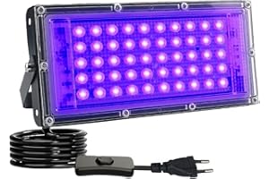 ‎ELEGANTED 50 W LED Black Light Spotlight, UV Floodlight with Plug, IP65 Waterproof Black Light Lamp, Fluorescence Blacklight with Switch, UV Headlight Party Light for Bar, Neon Colours, Party Decoration