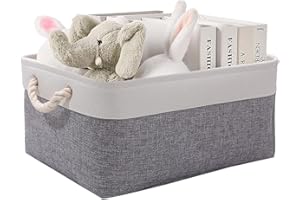 June tech Small Fabric Storage Basket, Waterproof Foldable Storage Baskets, Canvas Storage Boxes for Wardrobe, Bedroom, Office Products (Grey & White, 12.2x8.2x5.1inch)