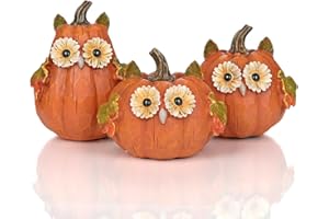 ‎ARBORUS Arborus 3 STK Deko Kürbis Orange Herbstdeko Eule Kürbisse Künstlich Zierkürbisse Harz Kürbisdeko Herbst Tisch Halloween Thanksgiving Weihnachten Party Hochzeit Deko Wohnzimmer in Rustikal Boho Modern