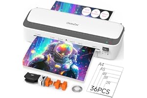 OidoZac A4 Laminator Machine, 11 in 1 Thermal Laminator with 36 Laminating Pouches, Cold Hot Lamination Machine 3 Cutter Heads & Built-in Trimmer for School Home Business Office(White)