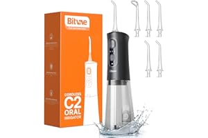 Jet Dentaire Hydropulseur, Bitvae Irrigateurs Oral Portable avec 6 Embouts et 3 modes, IPX7 Étanche, Dental Descaler Rechargeable par USB pour les Voyages et l'usage Domestique, Noir