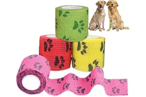 ZPLASK 4 Pcs Dog Bandage, Vet Wrap for Dogs, Self Adhesive Elastic Dog Bandages for Paws, Dog Paw Bandage for Dogs Vet Tape Elastic Pet Bandage Wrap for Wrist Ankle Sprains & Swelling