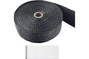 Foneso Car Exhaust Wrap, Exhaust Tape Bandage Titanium Black Fiberglass Heat Insulation Wrap Roll with 10 Stainless Steel Ties, for Motorcycle Car Exhaust Pipes, Mainfold (Black, 1 Roll 10M)