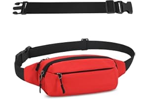 IHIGOGOFA Riñonera Hombre Mujer Deportiva Unisex con Cinturón Ajustable Extendido de 30 cm y 4 Bolsillos con Cremallera Bolsa para Entrenamiento al Aire Libre Viajes Casual Correr Senderismo (Rojo)