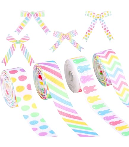Oairse Set 6 Nastri Pasquali - 30 Metri Totali, Larghezza 6.3 Cm, Con Coniglietti E Motivi Primaverili - Foto 6