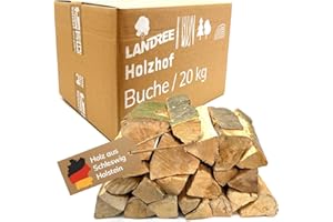 Landree Kaminholz Buche 20 kg für Kamin, Kaminofen, Lagerfeuer, Feuerschale und Ofen, 20-25 cm Scheitlänge, kammergetrocknet, Holz, Brennholz, Wood vom Familien-Holzhof aus Schleswig Holstein