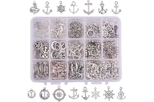PH PandaHall 150 Pezzi Ciondolo Ancoraggio d'Argento Tibetano Ancora & Helm Charms Ciondoli per Matrimoni Bomboniere Battesimo Confetti Laurea Regalo creazione di Gioielli, 20x17.5x2mm, Foro: 2mm