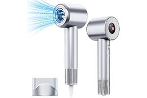 Föhn Ionen Haartrockner, YAIAWISU Ionen Föhn, 140.000 U/min bürstenloser Motor für schnelles Trocknen - LED-Display, 500 Millionen Negativ Ionen Haartrockner für Zuhause, Reisen und Salon (Silber)