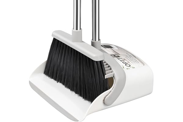 Broom with Dustpan Combo Set, Hand Broom and Dustpan Set for Sweeping Indoor Angle Broom for Home Office Kitchen Lobby Floor Pet Hair Indoor&Outdoor Cleaning (White&Grey)