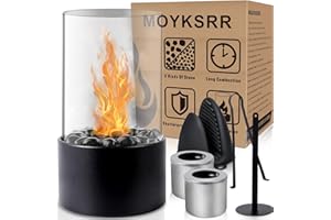 MOYKSRR Tischkamin, Einzigartiger Tischkamin, Terrassenkamin mit Deko Steinen und 2 Brennkammern, Unendliche Brenndauer, Bioethanol Tischkamin für Indoor Outdoor Balkon Terrasse Wohnung Garten Deko