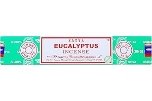 LA CASA DEGLI INCENSI Eucalipto - Bastoncini di incenso Satya Sai Baba - 15g (10-12 Sticks) - Arrotolati a mano in India - Per Meditazione e Yoga