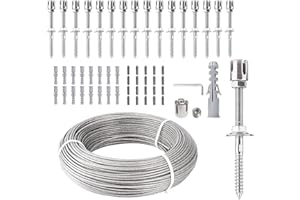 RATSTONE Supporto Per Piante Rampicanti In Acciaio Inox,Sistema Professionale Completo,Include Staffe Da Parete e Cavo Acciaio 3mm (16 Staffe,24 Metri Di Cavo) Stativi In Acciaio Inox Per Piante Rampicanti