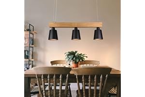 ‎GBLY GBLY Pendelleuchte Esstisch Holz Hängelampe 3 Flammig Warmweiß Vintage Höhenverstellbar Esstischlampe Hängend für Esszimmer Wohnzimmer Büro Schlafzimmer Küche boho - Schwarz - E27 MAX.25W 70x14x23CM