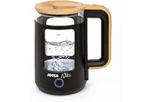 JOCCA - Bouilloire Électrique de 1,8 Litre, Ligne Nature| Chauffage Rapide| Base Pivotante à 360º|Arrêt Automatique|Dessin Moderne et Élégant| Verre au Borosilicate| (Noir)