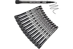 ABEIER Pennarello per lavagna, 12 pennarelli in spugna nera, magnetici, spugna con penne, cancellabile a secco, punta tonda, 1-2 mm, perfetto per casa, scuola, ufficio