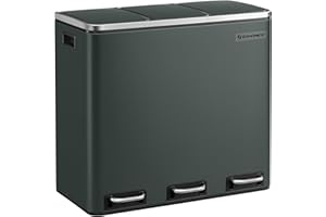 SONGMICS Kosz na śmieci 3 x 18 l, 3 x 18 l, kosz na śmieci z 3 przegródkami, pokrywka z powolnym zamykaniem, z wewnętrznymi wiaderkami i uchwytami, do kuchni, szary antracytowy LTB54GS