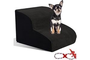 A.FATI Hundetreppe 30cm Hoch| 2 Stufen Hunderampe aus hochdichtem Schaumstoff für Couch|Sofa, rutschfeste Haustiertreppe für Kleine Hunde - mit Hundespielzeug Seil (schwarz)