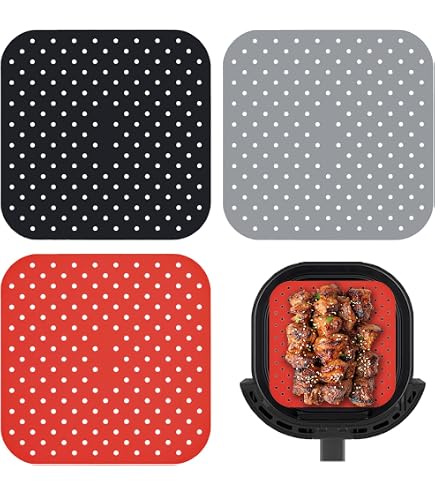 Lot De 2 Tapis En Silicone Pour Friteuse à Air Azlanway - Rouge Et Noir - 21.5x21.5 Cm - Antiadhésif, Résistant à 230°C, Lavable Au Lave-vaisselle