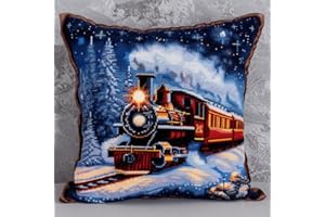 RKFLGEW DIY knüpfen set erwachsene Cartoon-Zug knüpfkissen Sternenhimmel-Landschaft DIY Haken Häkeln Garn Nadel Handwerk einfache handgemachte Kissen für Home Sofa Dekoration 43x43cm