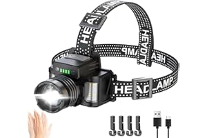 PEAKRO Linterna Frontal LED Recargable, Alta Potencia 50000 Lumen 6 Modos, Sensor y Luz Roja Azul, Frontal LED Recargable USB, Linterna Cabeza Ajustable IP65 Impermeable para Campeggio Senderismo