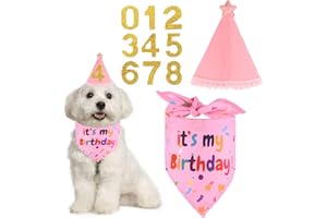 KALIONE Regulowane czapki dla psów z brokatowymi numerami - zestaw czapek imprezowych dla małych, średnich, dużych psów i kotów - różowy