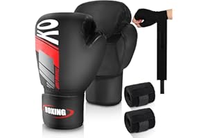 JUOIFIP Guanti da Boxe con Palmo Ventilato e Fasce da Boxe MMA Uomo Donna Adulto per Sacco da Pugilato Kickboxing, Guanti da Pugno Pesante Muay Thai per Allenamento 14oz