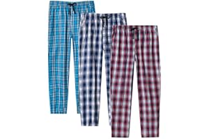 MoFiz Hombre Pantalón de Pijama Largo Casual Patalones a Cuadros de Algodón y Poliéster con Bolsillos