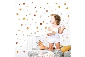 Little Deco DL925-2 - Adhesivo decorativo para pared, diseño de lunares, 92 unidades, diseño de círculos, color beige, rojo y amarillo