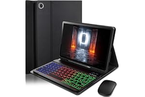 MICROTUNK Backlit Keyboard Mouse Case for Samsung Galaxy Tab A8 (2021) 10.5-inch,with Wireless Bluetooth British Layout Keyboard and Mouse, Magnetic Design Detachable, Built-in Pen Holder, Black