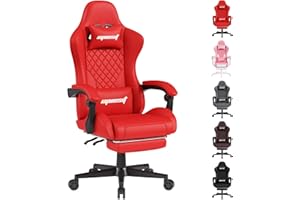 Opiesit Gaming Chair for Adults,Ergonomic Office Computer Chairs with Pocket Spring Cushion, PU Breathable Materials Video Game Chair, Linkage Armrest and Footrest Game Chairs (Red)