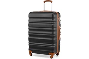 COOLIFE Hartschalen-Koffer Trolley Rollkoffer Reisekoffer mit TSA-Schloss und 4 Rollen (Schwarz/Braun, Großer Koffer)