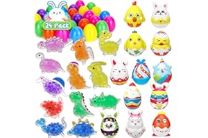 AFOXON 24 Pack Easter Eggs Prefilled with Squishies Toys, Animals Fidget Toys Stress Relief Sensory Squeeze Toy for Kids Easter Basket Stuffers Fillers Easter Egg Hunt Party Favors Classroom Prize